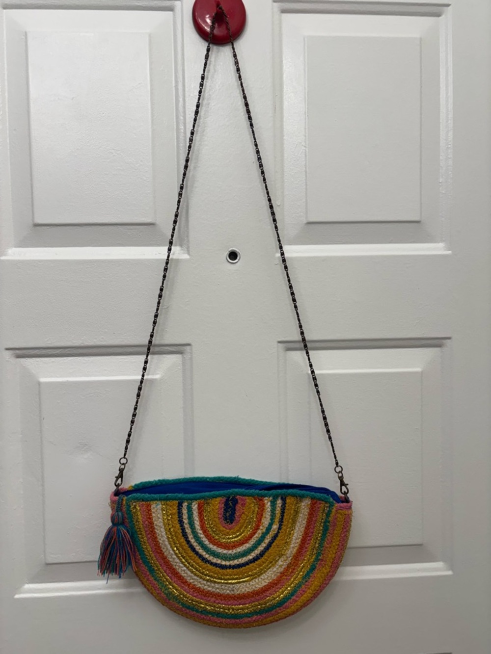 Paper Source Multicolor Handwoven Half-Moon Crossbody Bag - Picture 2 of 11